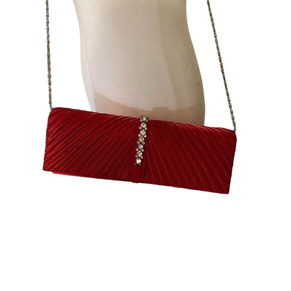 BIJOUX TERNER Women's Clutch Handbag Red with Beadwork - Picture 3 of 6